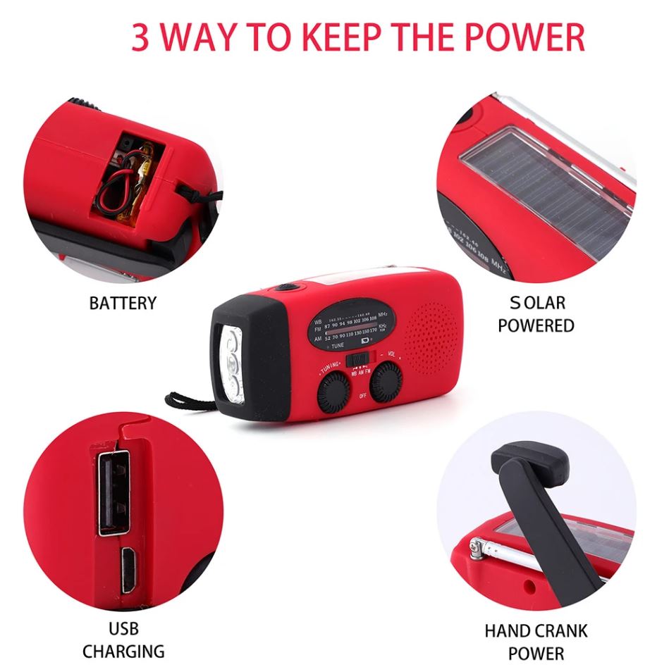 Weerradio met handslinger en zonnecellen