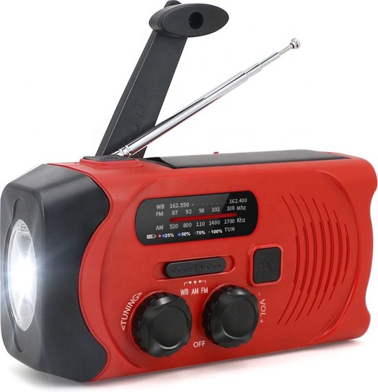Weerradio met handslinger en zonnecellen