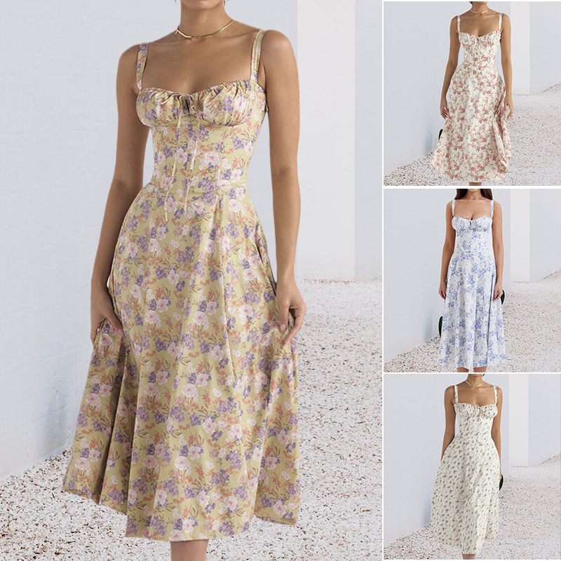 Carmen print bustier zonnejurk