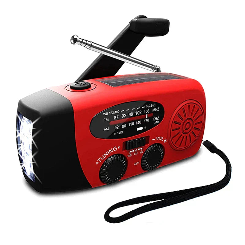 Weerradio met handslinger en zonnecellen