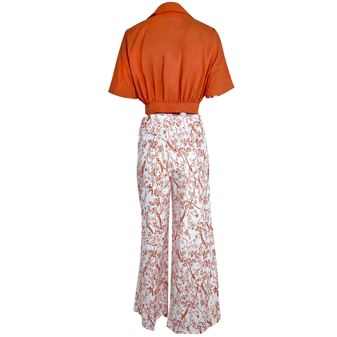 FloraChick™ Elegante set met halve mouwen en broek