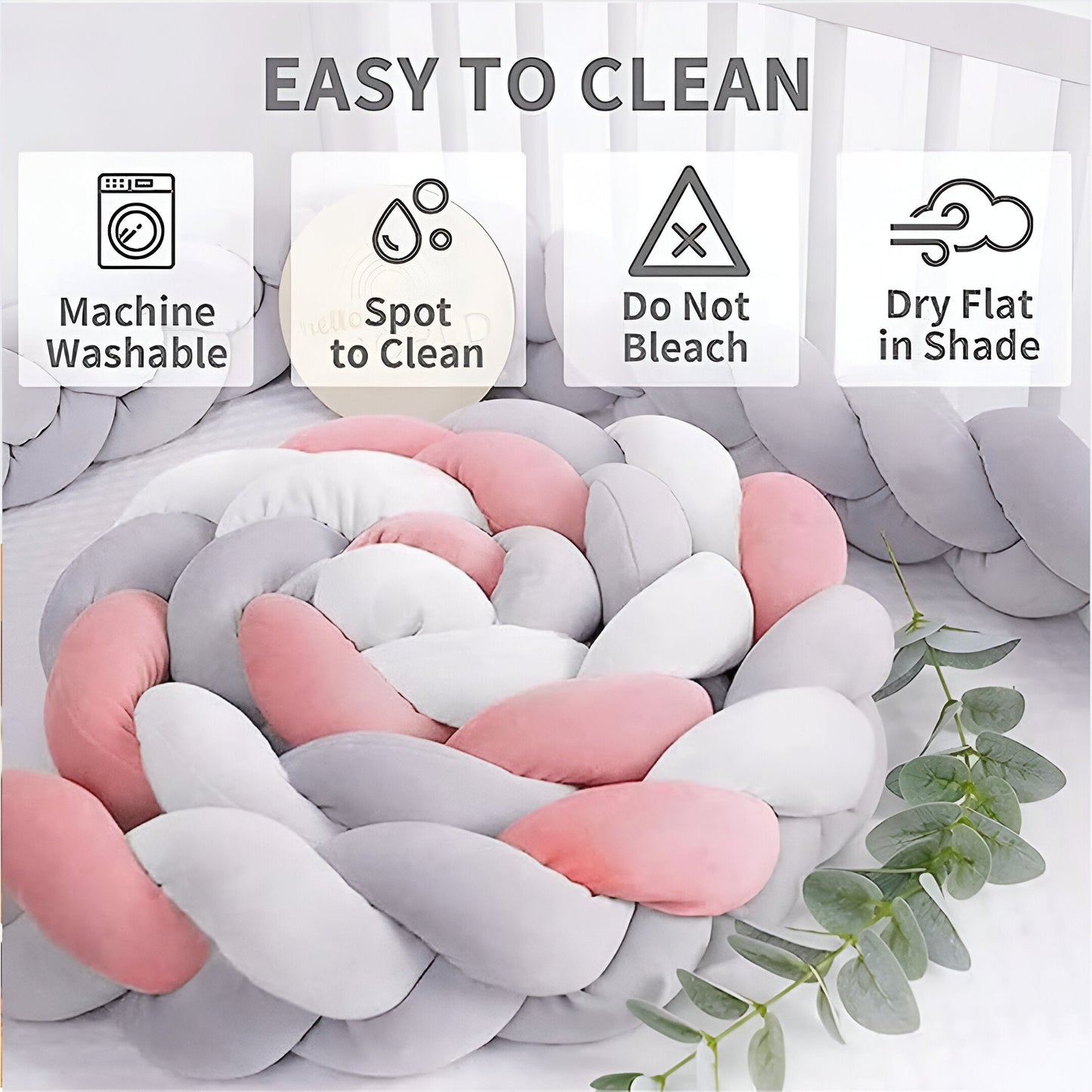 Zachte Baby Bed Bumper - Gevlochten Wiegbeschermer & Kussen