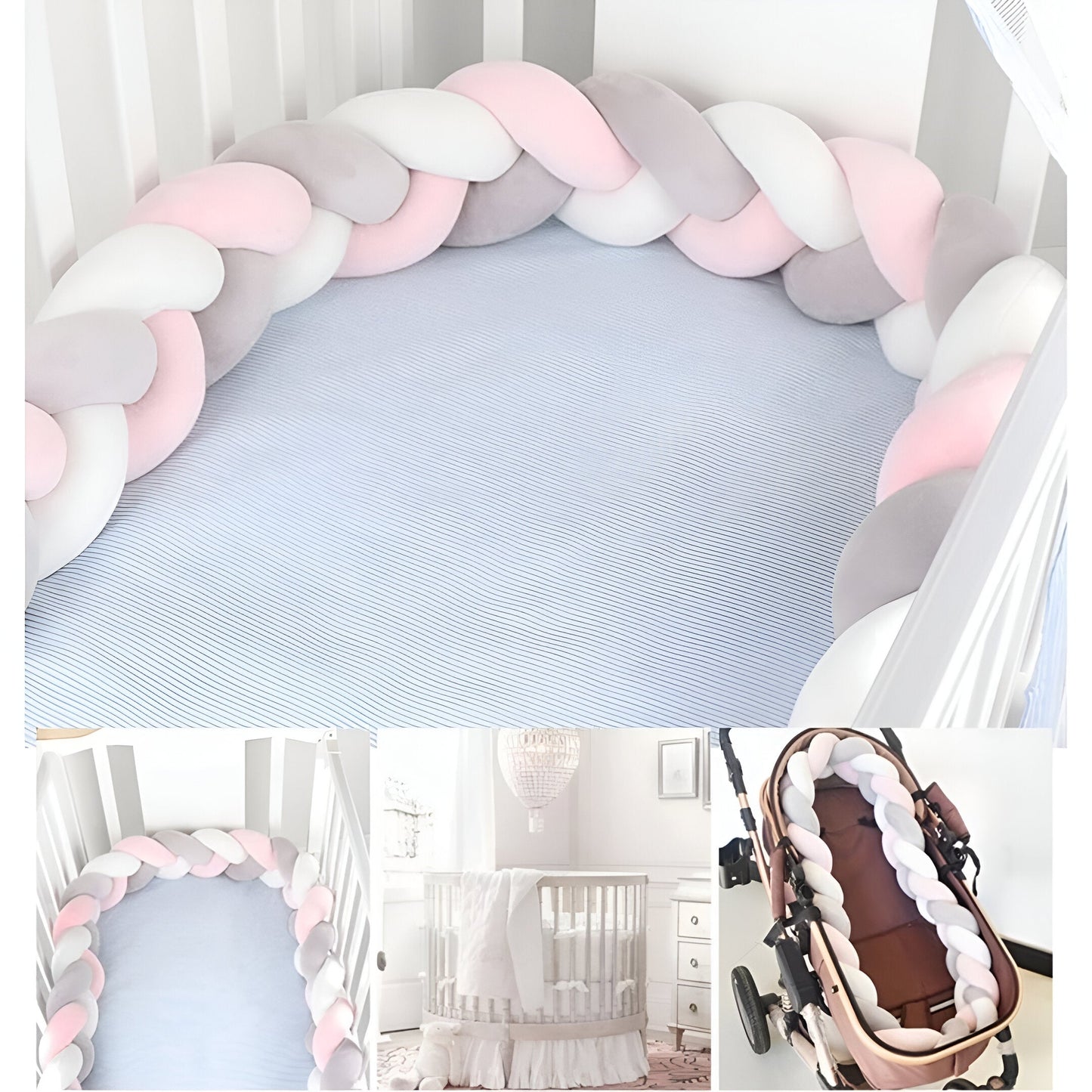 Zachte Baby Bed Bumper - Gevlochten Wiegbeschermer & Kussen