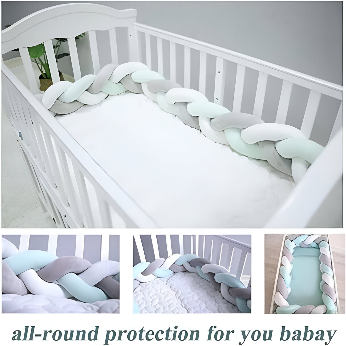Zachte Baby Bed Bumper - Gevlochten Wiegbeschermer & Kussen