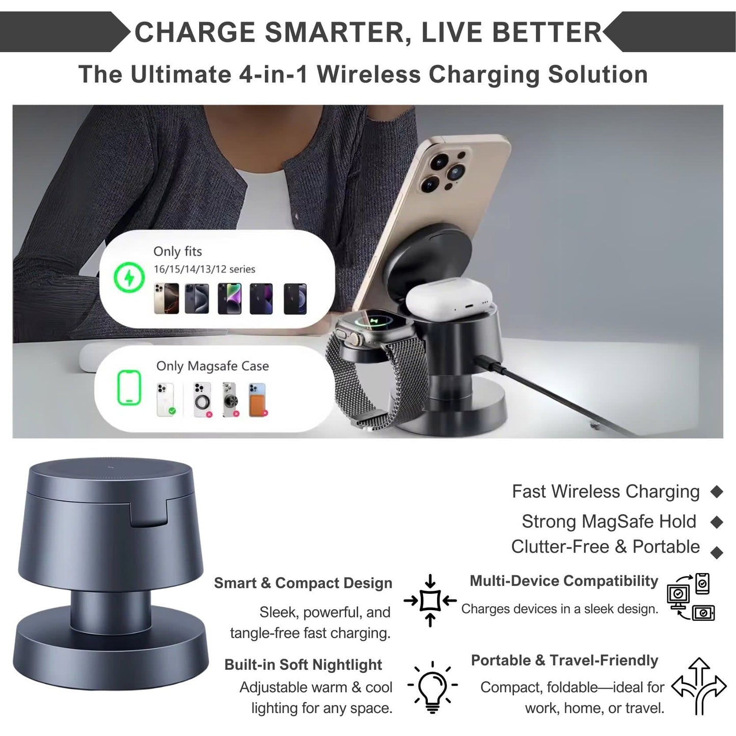 4-in-1 oplaadstation – Snelle draadloze oplaadstandaard