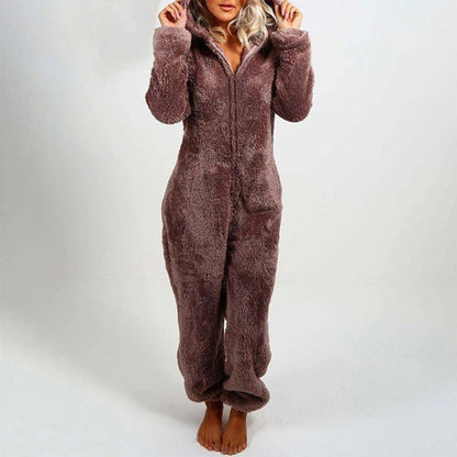 Pluche fleece romper eendelige pyjama voor vrouwen