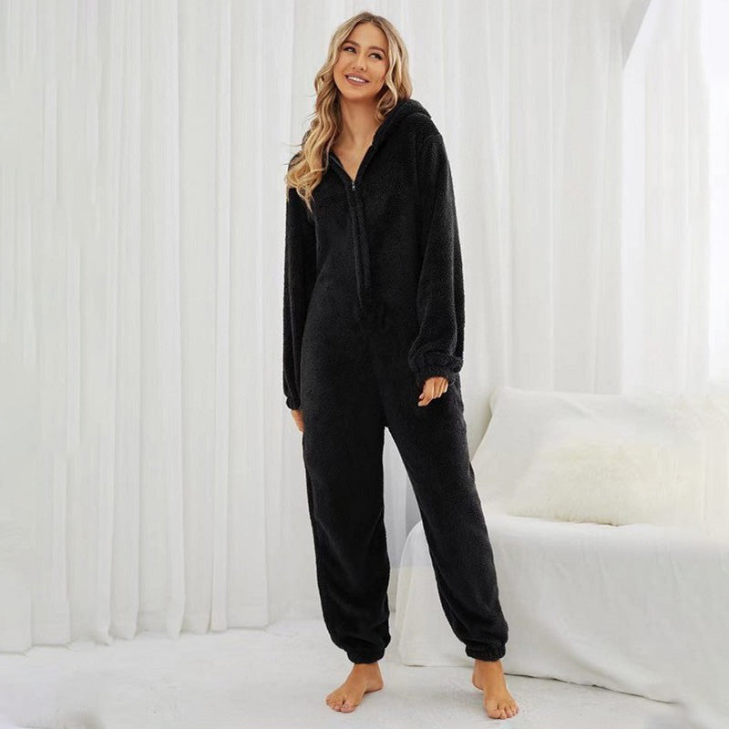 Pluche fleece romper eendelige pyjama voor vrouwen