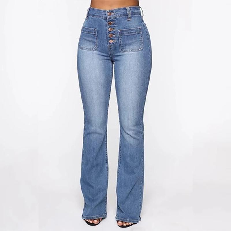 Bootcut jeans met hoge taille en gewassen knopen