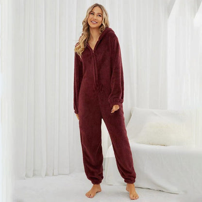 Pluche fleece romper eendelige pyjama voor vrouwen