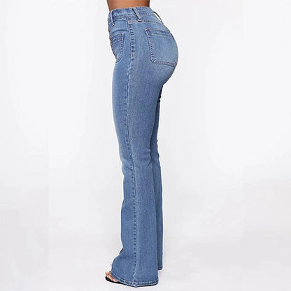 Bootcut jeans met hoge taille en gewassen knopen