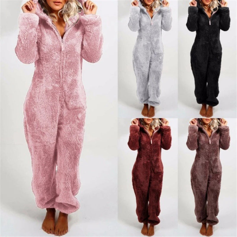 Pluche fleece romper eendelige pyjama voor vrouwen