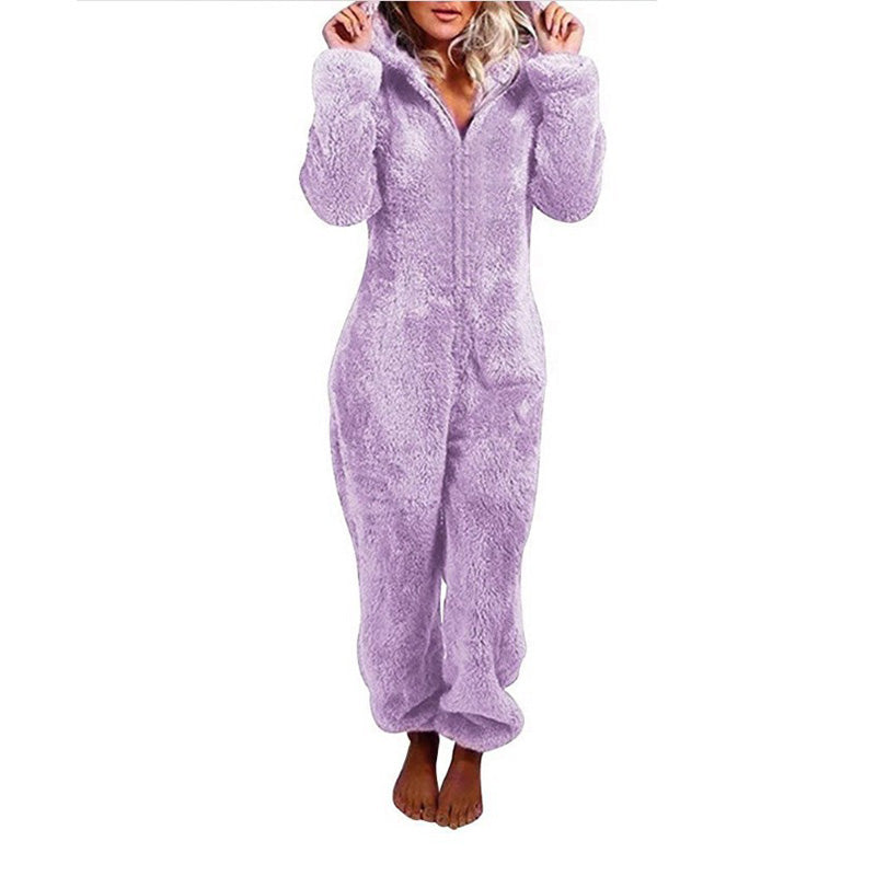 Pluche fleece romper eendelige pyjama voor vrouwen