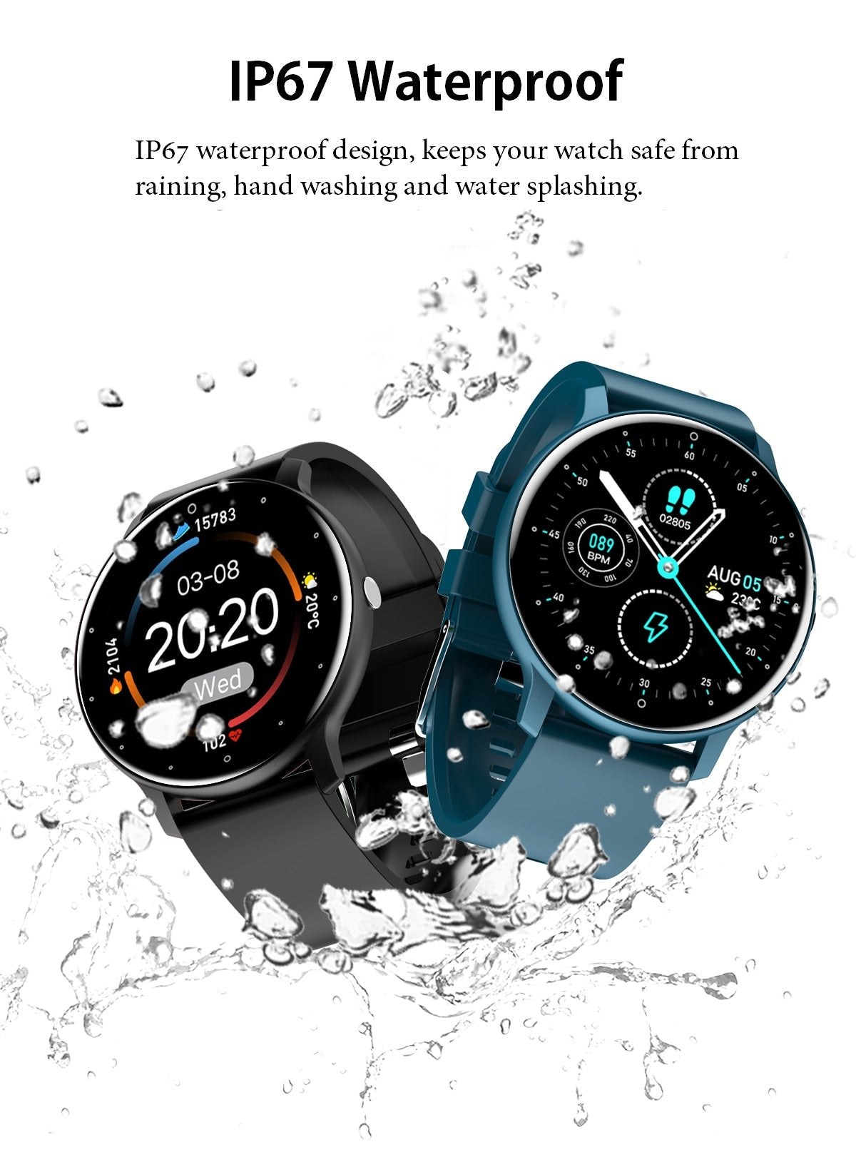 IP67 ultradun Smartwatch - Slanke full touchscreen fitnesstracker met waterdicht ontwerp