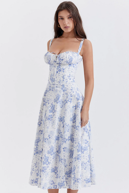BloomTuck - Gebloemde Bustier Midriff Taillevormer Jurk