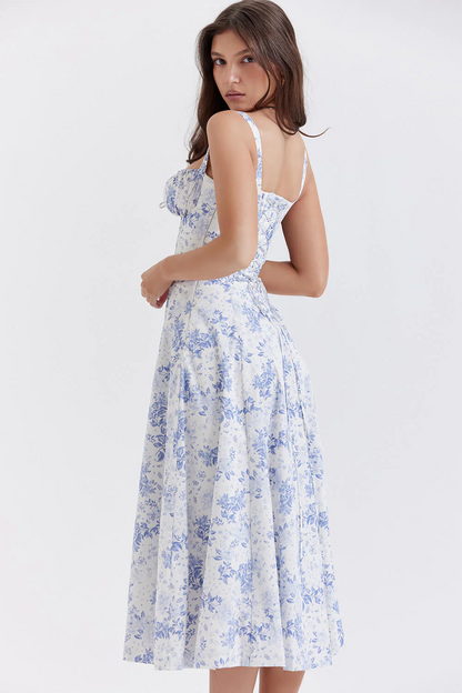 BloomTuck - Gebloemde Bustier Midriff Taillevormer Jurk