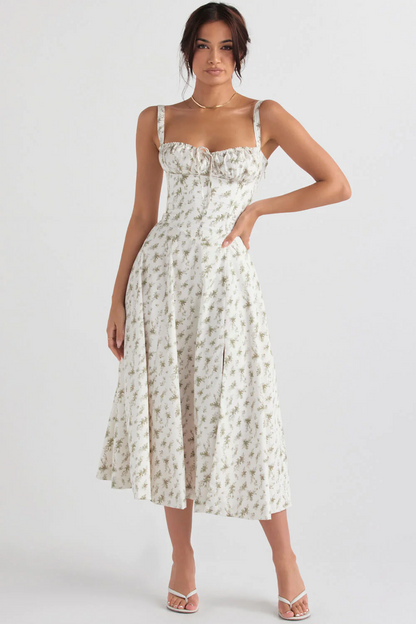 BloomTuck - Gebloemde Bustier Midriff Taillevormer Jurk