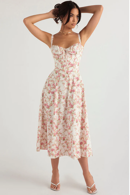 BloomTuck - Gebloemde Bustier Midriff Taillevormer Jurk