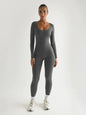 Witte Bodycon Yoga jumpsuit met lange mouwen - naadloos, hoge taille, actieve kleding