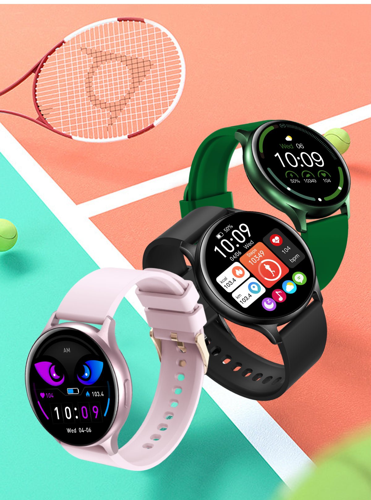 Smartwatch- Fitnesstracker met Bluetooth, hartslagmonitor, oproep- en berichtmeldingen