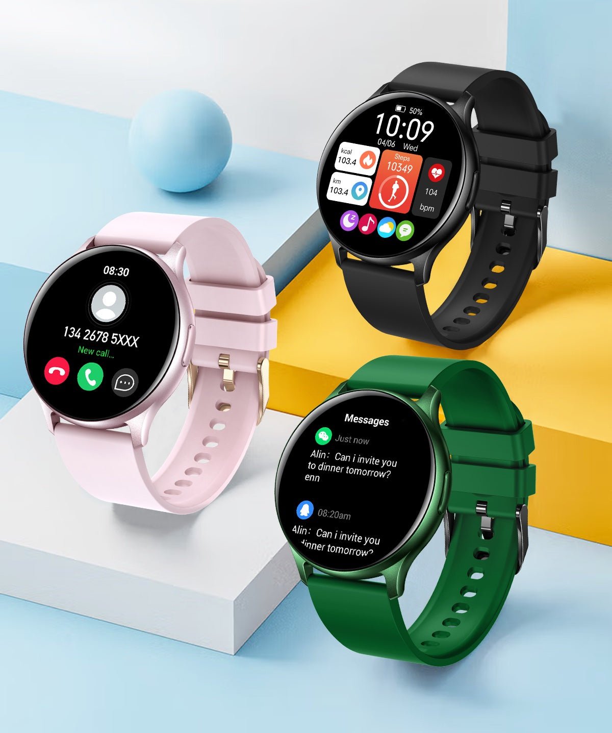 Smartwatch- Fitnesstracker met Bluetooth, hartslagmonitor, oproep- en berichtmeldingen