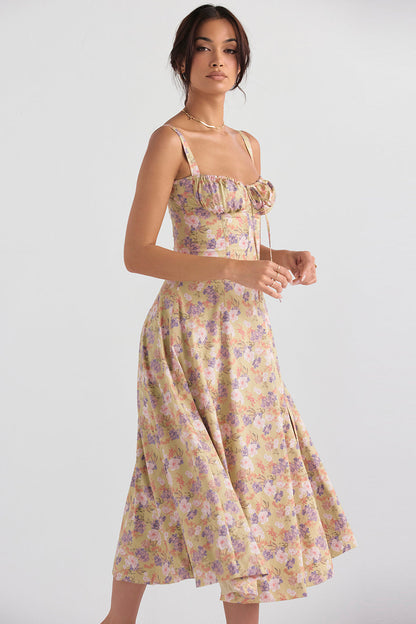 BloomTuck - Gebloemde Bustier Midriff Taillevormer Jurk