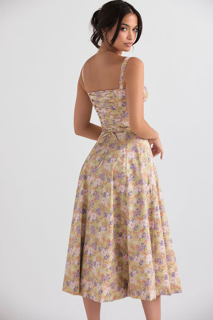 BloomTuck - Gebloemde Bustier Midriff Taillevormer Jurk